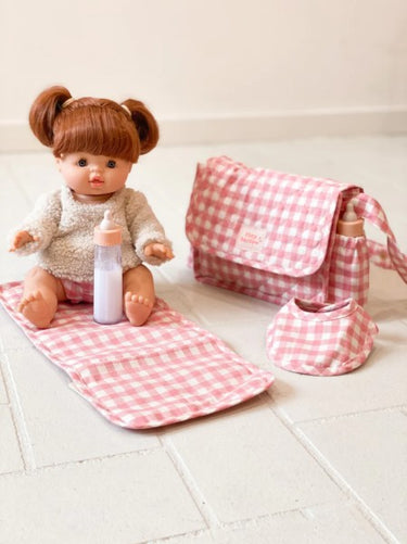 Dolls Nappy Bag Set - Pink Gingham